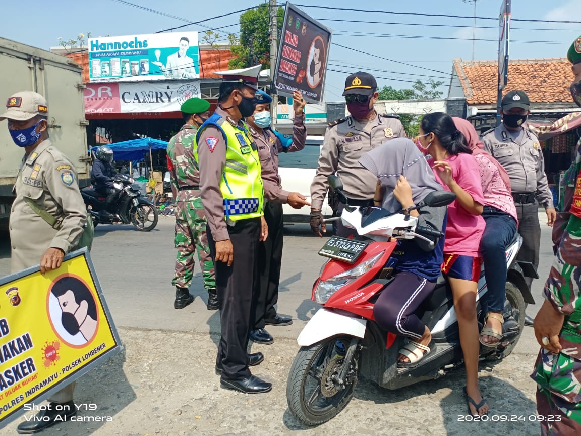 Polsek Lohbener Gandeng Pol PP dan Koramil Kembali Razia Masker