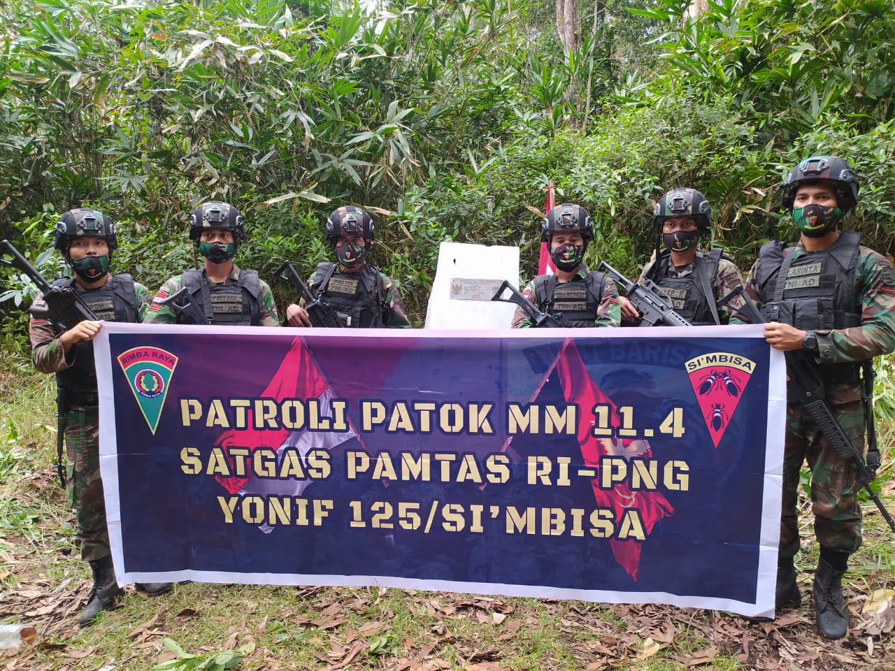 Prajurit Satgas Yonif 125/Simbisa Gelar Patroli Patok Batas Negara RI-PNG