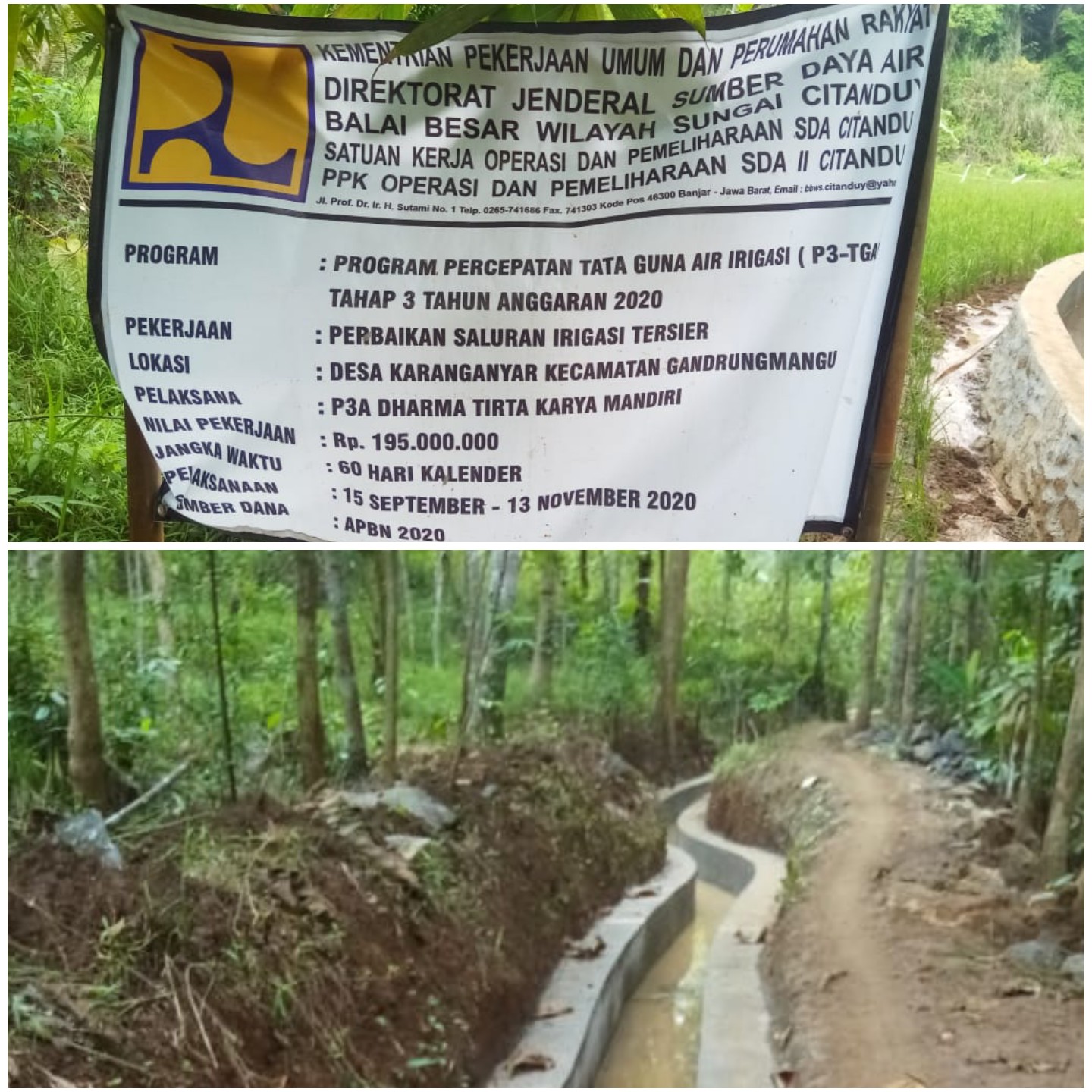 P3A P3-TGAI  Darma Tirta Karya Mandiri Sedang Di Melaksanakan Pengerjaan Perbaikan Saluran Irigasi Tersier Di Desa Karanganyar. 