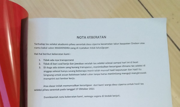 Menduga Ada Permainan, Pendukung Mas Hendra Calon Kuwu Desa Ciperna Menuntut Seleksi Ulang
