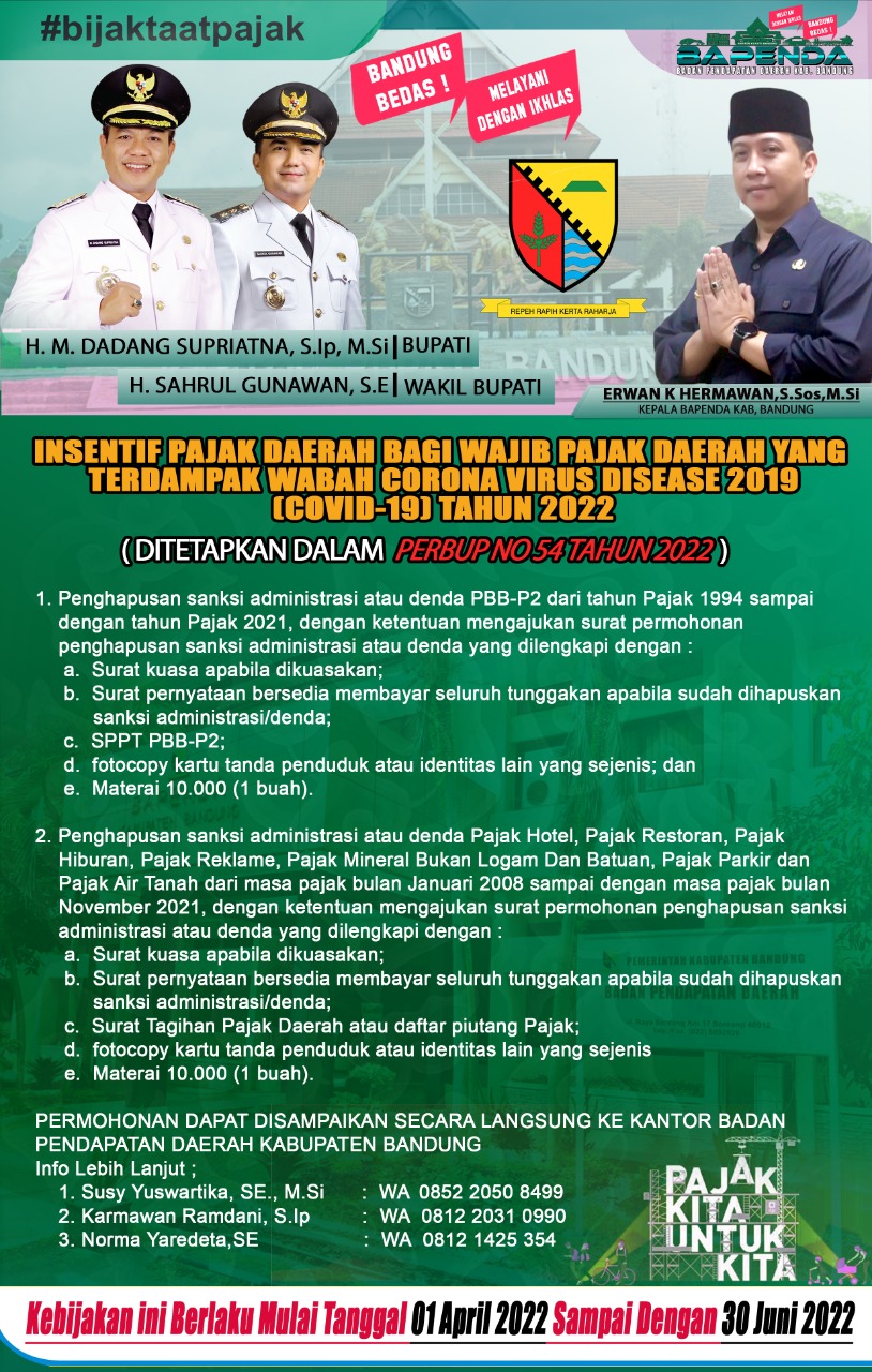 Hari Jadi Yang Ke-381, Bapenda Kabupaten Bandung Mengeluarkan Program Insentif Pajak        