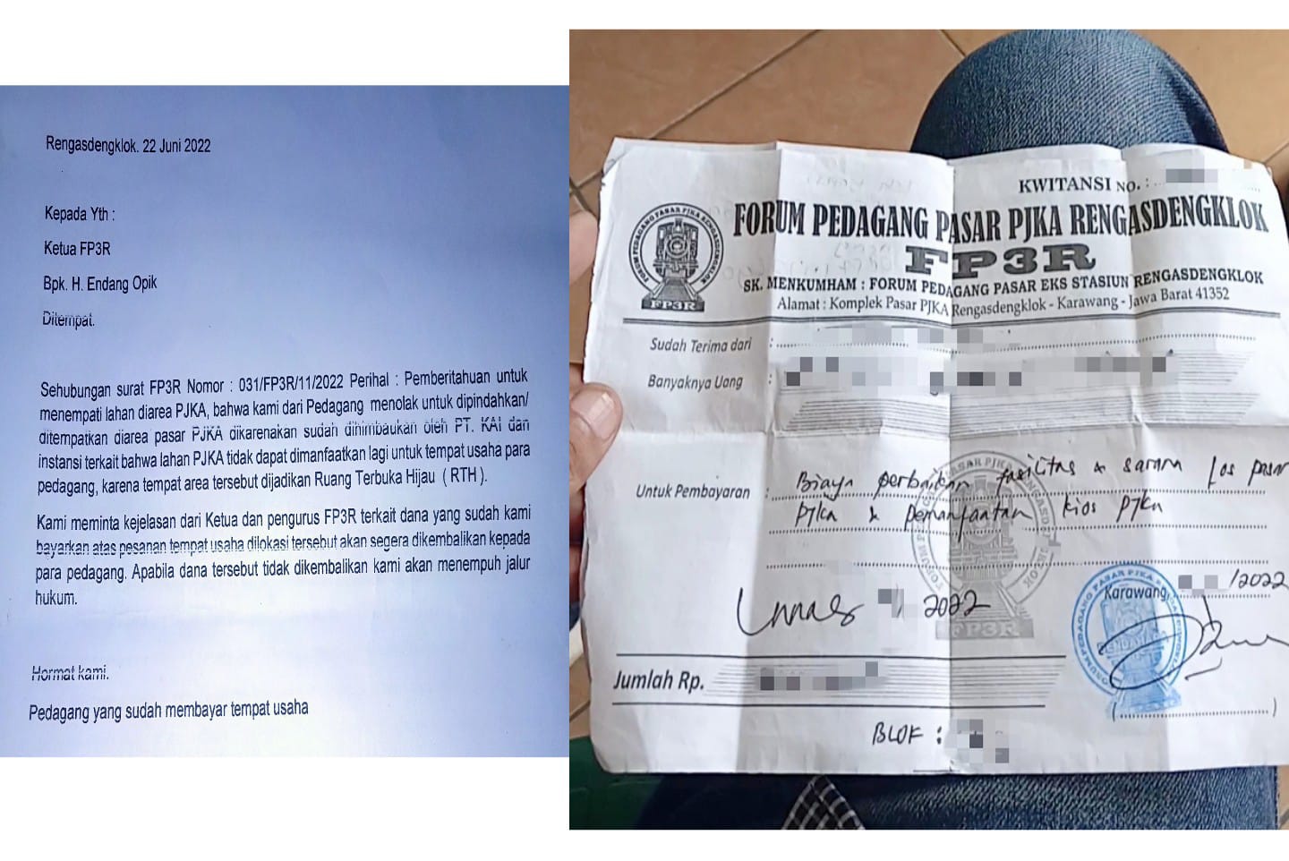 Pedagang Pasar Rengasdengklok Berencana Akan Menempuh Jalur Hukum Bila FP3R Tidak Kembalikan Dana Pedagang