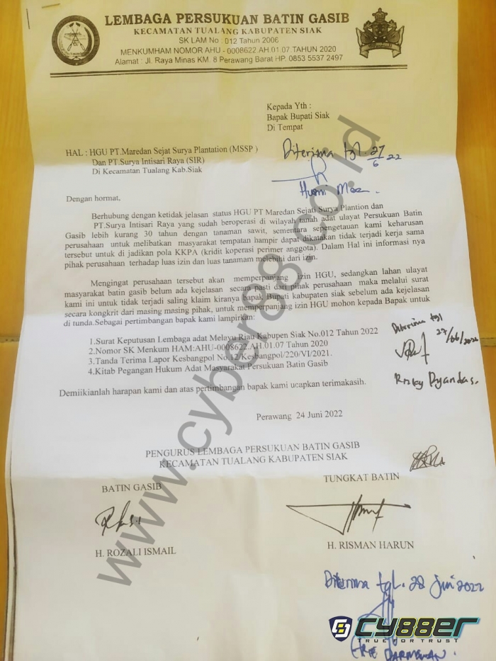 Lembaga Persukuan Batin Gasib Minta Alfedri Tuntaskan Tanah Adat Ulayat, 30 Tahun PT MSSP Dan PT SIR Abaikan Warga Setempat