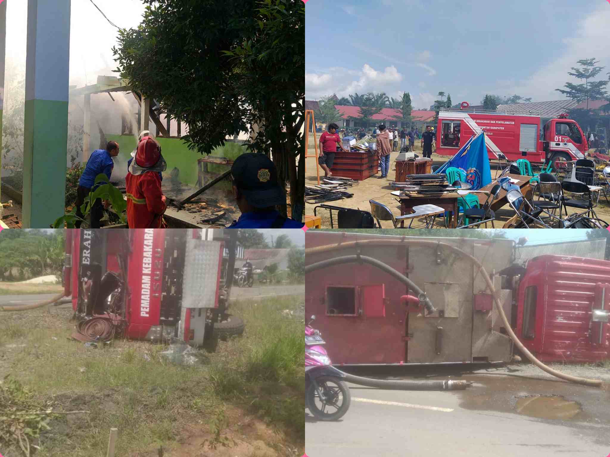 Mobil Damkar Terguling Saat Padamkan Sijago Merah yang Hanguskan Gedung Sekolah