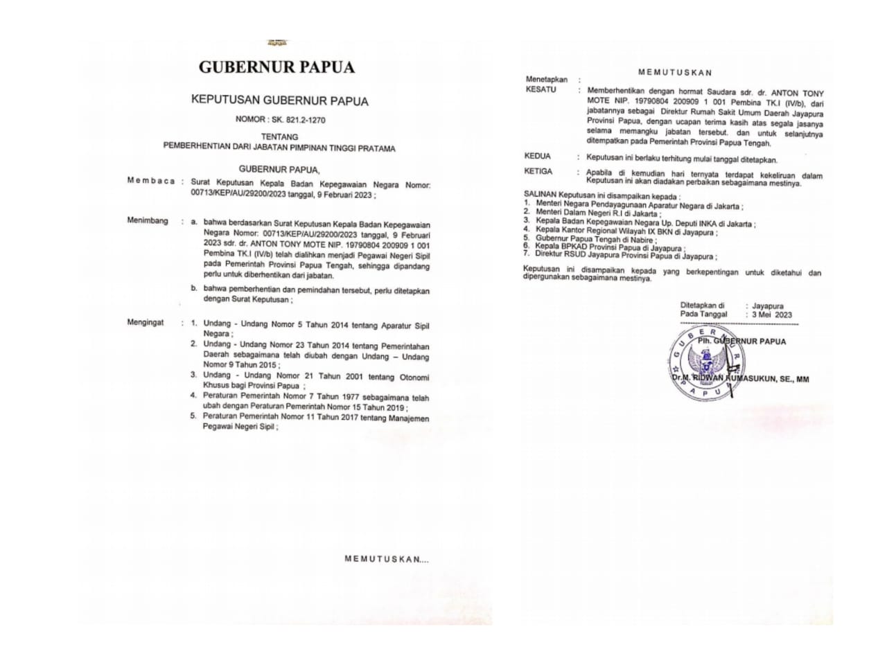 Ketua LSM WGAB Papua Minta dr. Anton Mote Legowo dan Tidak Ngotot atas SK Pemberhentiannya