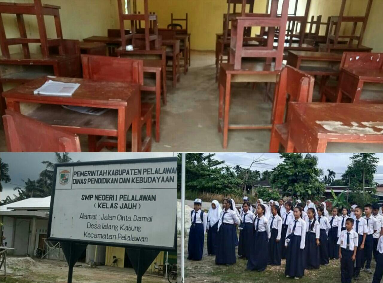 Prihatin..!! SMPN 1 Kelas Jauh di Lang Kabung Pelalawan Tanpa Papan Tulus