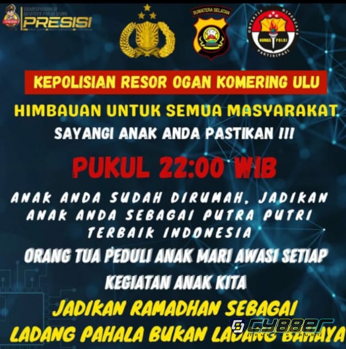 Polres OKU, Menghimbau Kepada Para Orang Tua Pastikan Anak Anak Pukul 22.00 WIB Sudah Berada Di Rumah