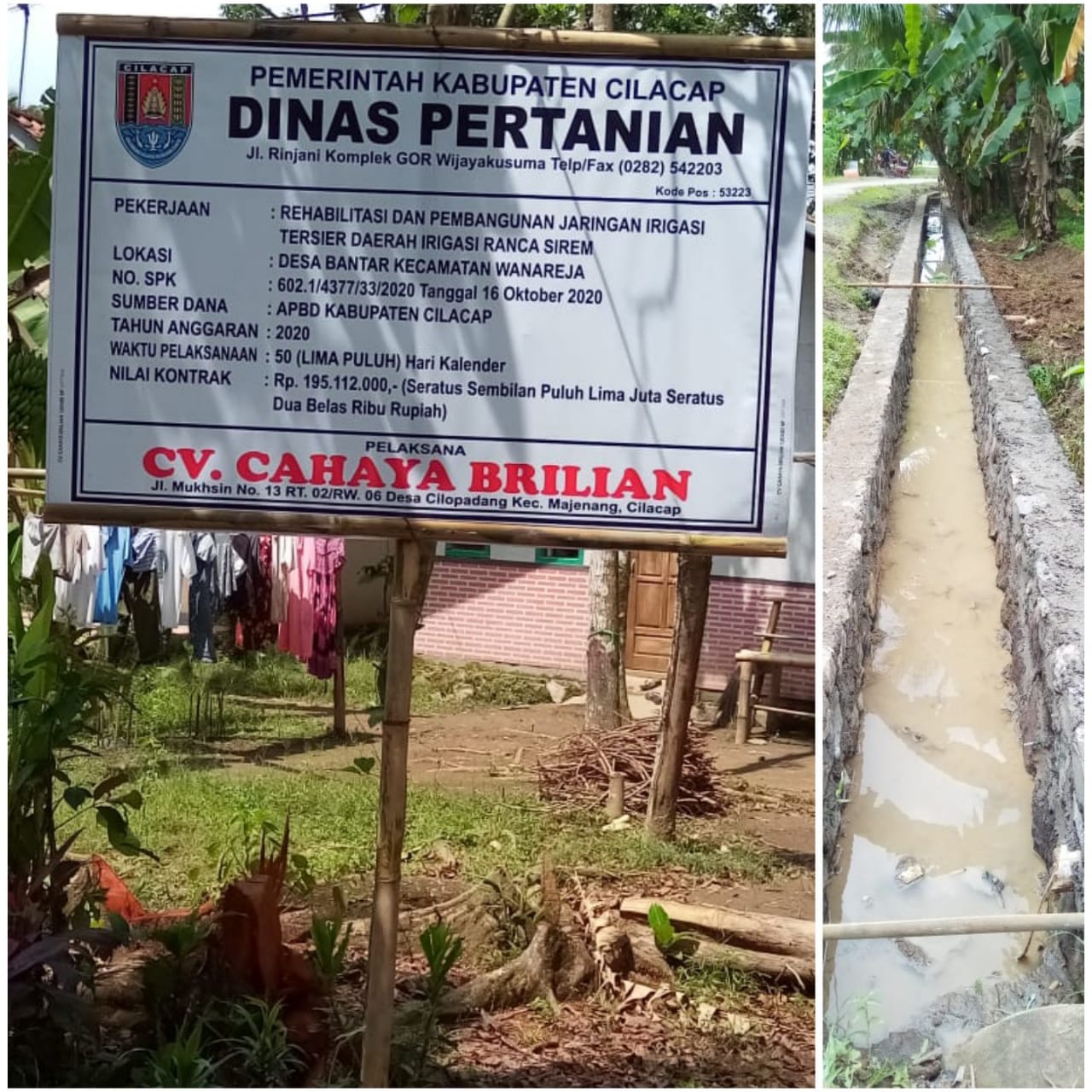 Proyek Pengerjaan Jaringan Irigasi D.I. Ranca Sirem Kecamatan Wanareja, Kabupaten Cilacap Dikerjakan Sesuai Bestec dan Spec