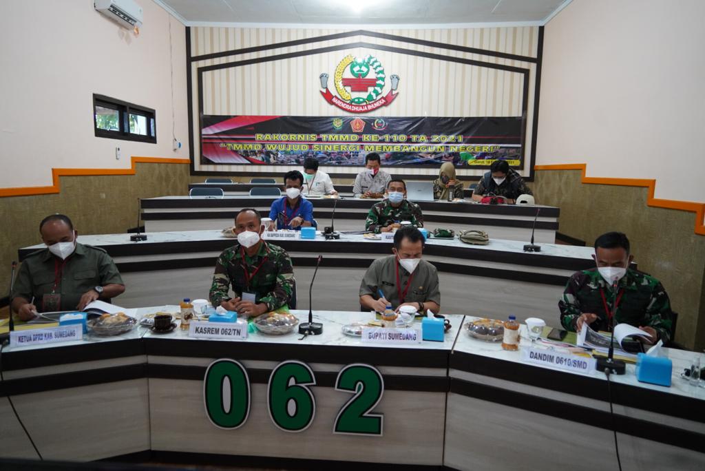 Korem 062/Tarumanegara melaksanakan Rakornis TMMD ke-110 Tahun 2021 Secara Virtual Melalui Video Conference