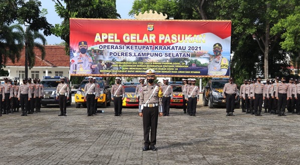 Polres Lamsel Apel Gelar Pasukan Ops Ketupat Krakatau 2021