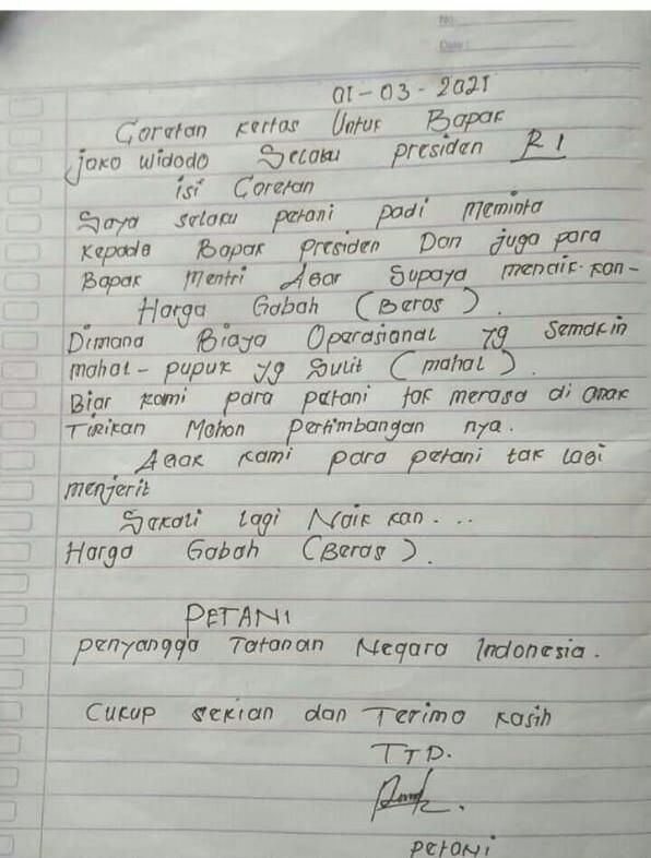 Coretan Petani ke Jokowi Minta Harga Gabah Dinaikkan
