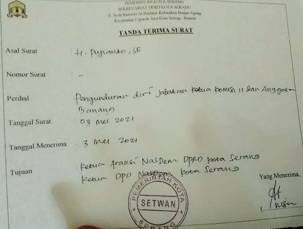 Ketua komisi II DPRD Kota Serang Mengundurkan Diri