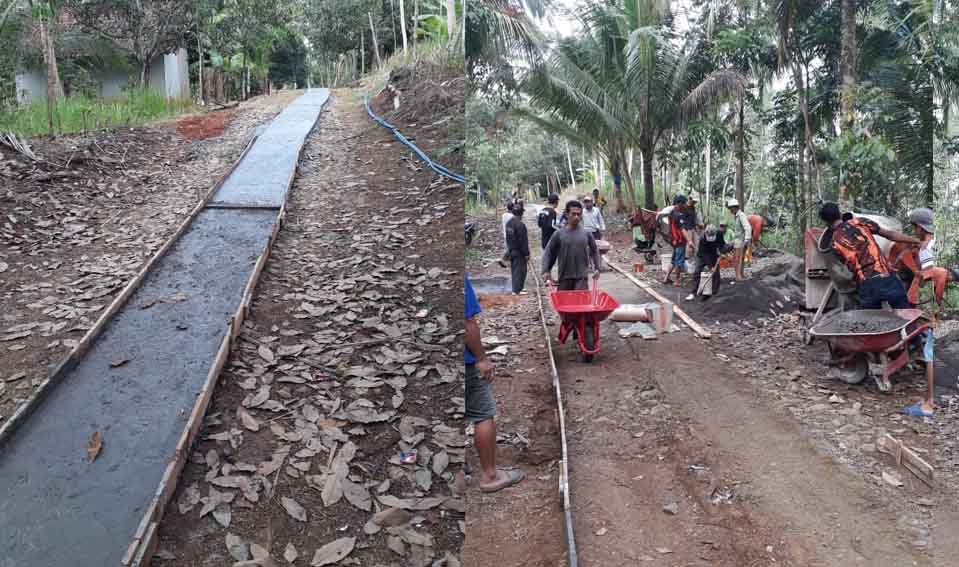 Tak Tersentuh Pemerintah Desa, Salah Satu Warga Karyamukti Cor Jalan Dengan Uang Pribadi