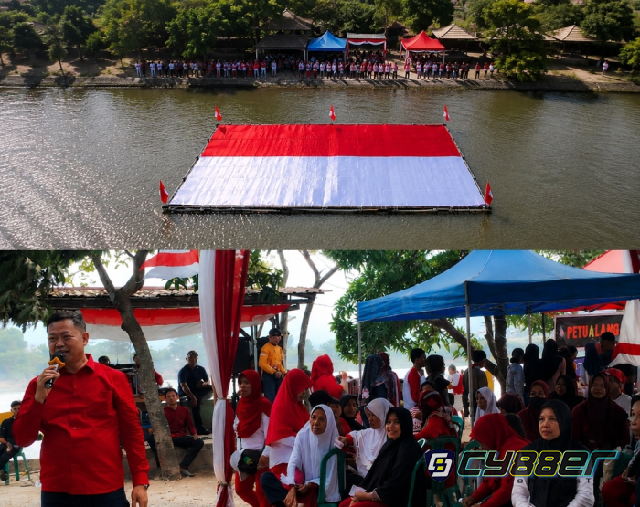 Semarak HUT ke-81 RI di Rawa Arum, Relawan Bentangkan Bendera Merah Putih Raksasa