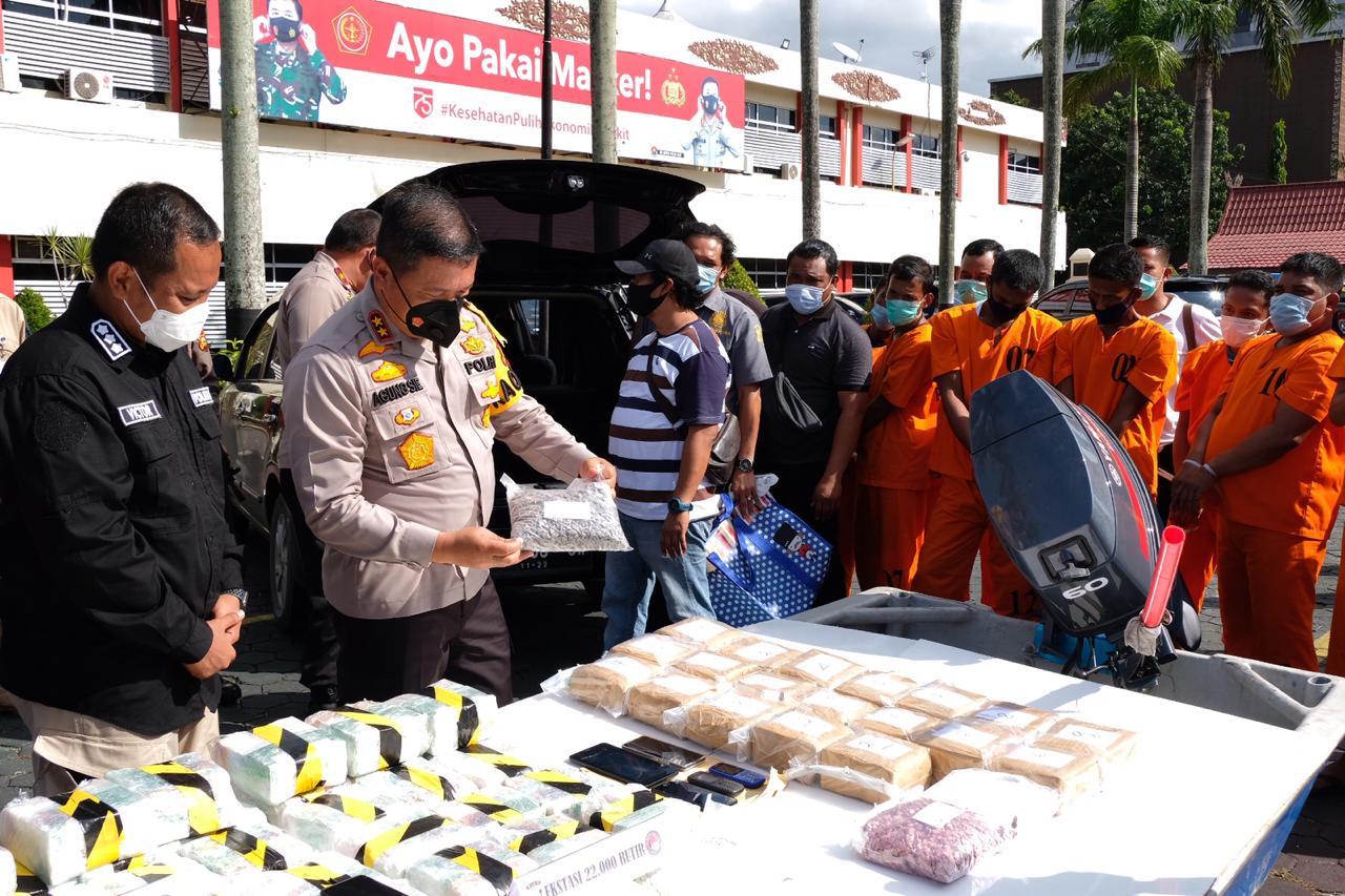 Mobil dan Motor Serta 11 TSK Diamankan Dari 4 TKP, 94 KG Sabu, 22 Ribu Ekastasi, 1 Unit Speedboad 60 PK, 15 HP 