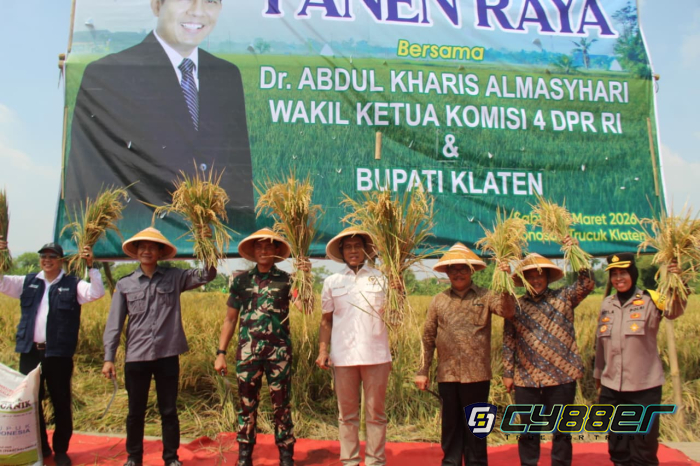 Dandim 0723/Klaten Dampingi Wakil Ketua Komisi IV DPR RI Panen Raya Padi Varietas R32 Di Klaten