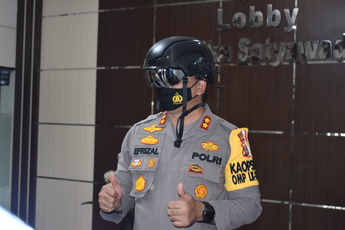 Polres Inhu Gunakan Smart Helmet Ciptakan Pilkada Yang Aman, Kondusif dan Sehat dari Covid-19 