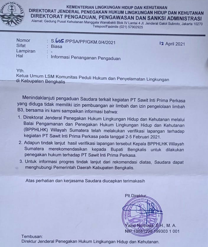 LSM KPH-PL Mendesak Bupati Bengkalis Eksekusi PT. SIPP Duri
