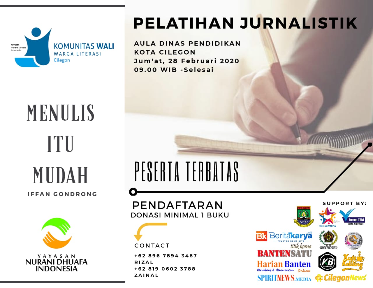Dalam Rangka Meriahkan HPN 2020, Komunitas Wali Cilegon Gelar Pelatihan Jurnalistik dan Donasi.