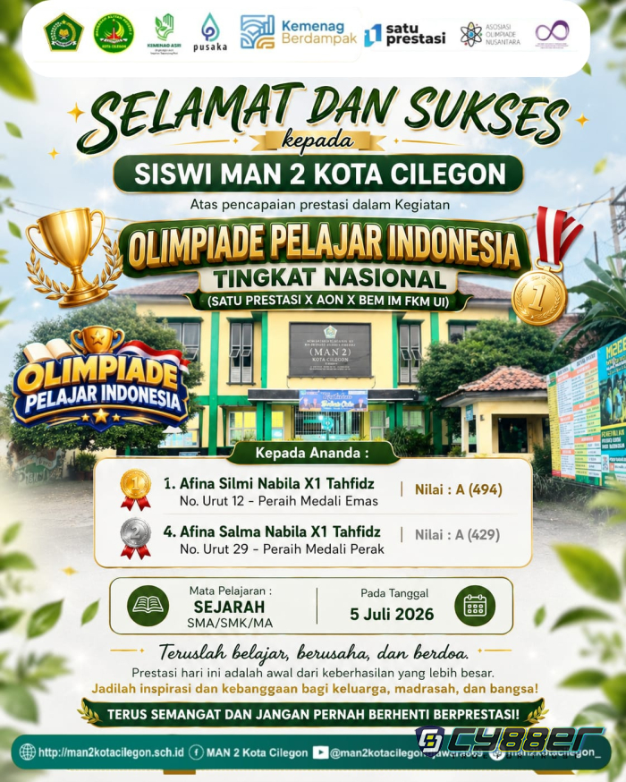 Dua Siswi MAN 2 Kota Cilegon Ukir Prestasi Nasional, Borong Emas dan Perak di Olimpiade Pelajar Indonesia
