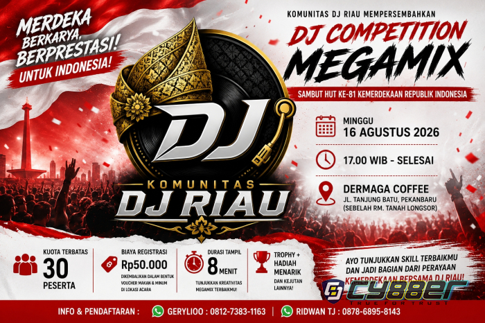 Dari Tanjak ke Turntable, Komunitas DJ Riau Gelar Megamix Competition Sambut HUT RI ke-81