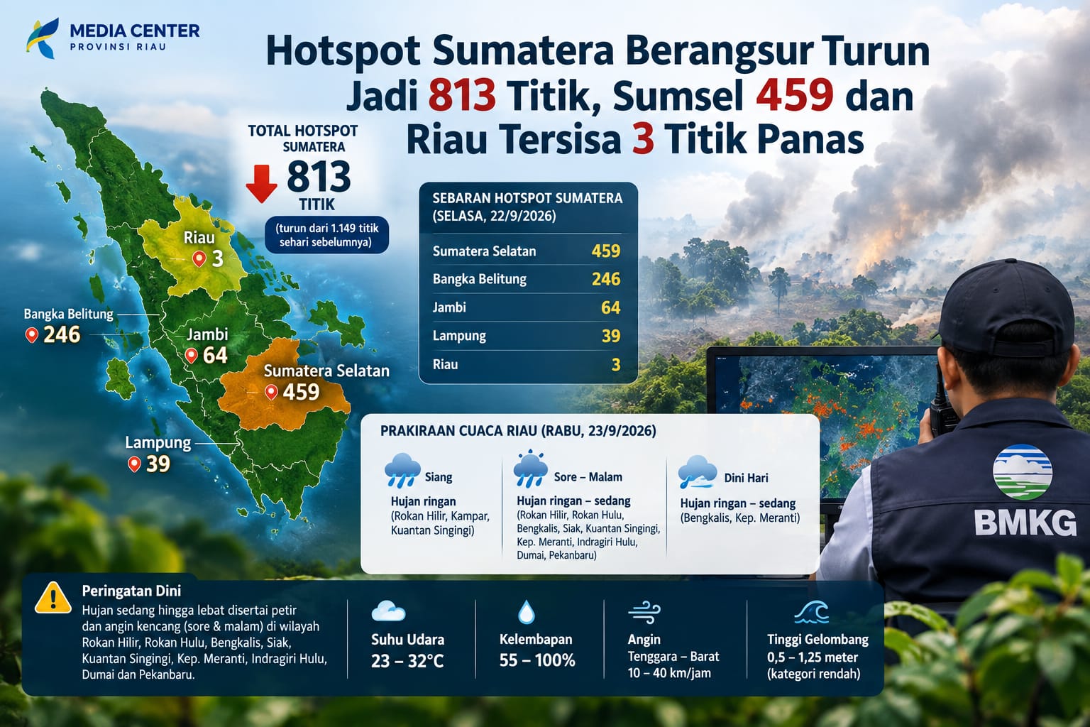 Hotspot di Sumatera Turun Signifikan, Riau Hanya 3 Titik