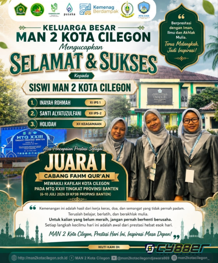 Tiga Siswi MAN 2 Kota Cilegon Raih Juara I Fahm Qur’an di MTQ XXIII Banten, Kepala Madrasah: Bukti Ikhtiar, Doa, dan Pembinaan Berbuah Prestasi