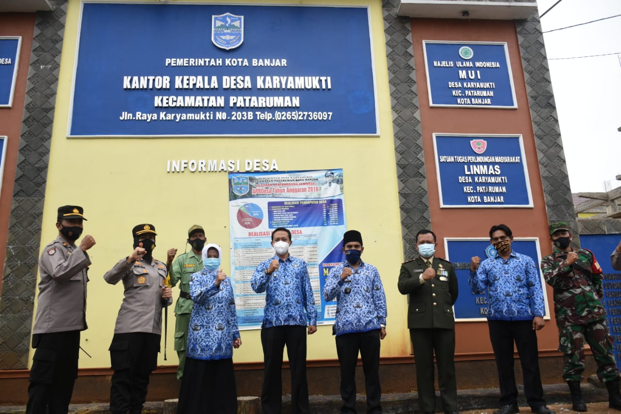 Kapolres Banjar bersama Walikota Banjar Kunjungi Posko Satgas Covid-19 Tingkat Desa Karyamukti 