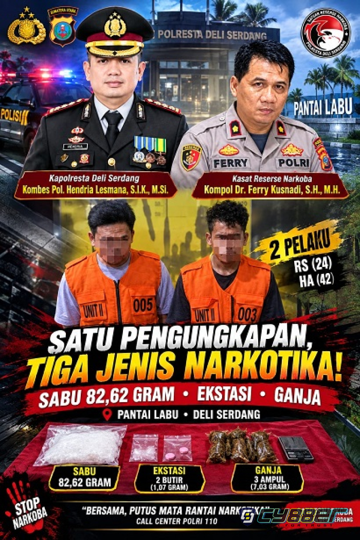 Polresta Deli Serdang Ungkap Kasus Narkotika, Amankan pengedarnya beserta  82,62 Gram Sabu, Ekstasi dan Ganja