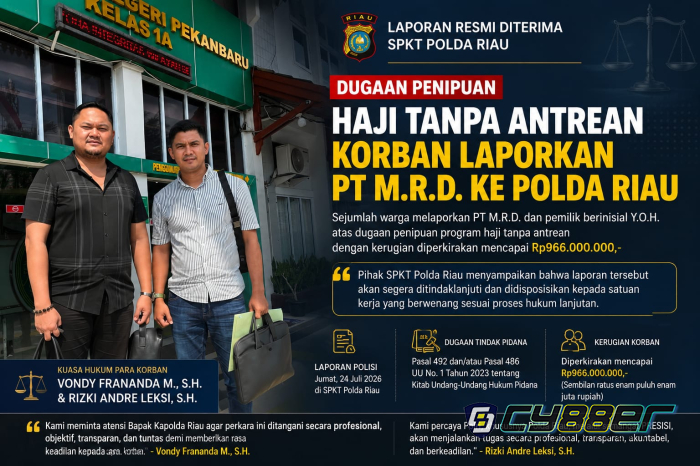 Merasa Tertipu Program Haji Tanpa Antrean, Korban Tempuh Jalur Hukum di Polda Riau