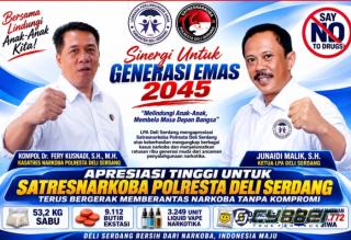 LPA Deli Serdang Apresiasi Satresnarkoba Polresta Deli Serdang, Ungkap Kasus Narkoba Besar, Selamatkan 250 Ribu Jiwa