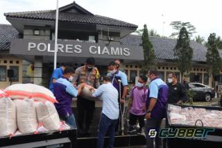 Polres Ciamis dapat Bantuan 1000 Telur dan 1 Tons Beras dari NPCI Ciamis untuk Disalurkan pada Warga yang Isoman
