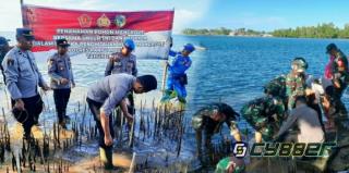 Perduli Lingkungan dan Abrasi Pantai, Jajaran Polres Parimo Bersama TNI Lakukan Penanaman Mangrove
