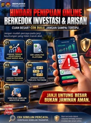 Waspada Penipuan Online, Polda Jambi Rilis 5 Langkah Aman Hindari Investasi Bodong  