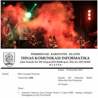 Pemerintah Kabupaten Klaten Melarang Hiburan di Malam Tahun Baru