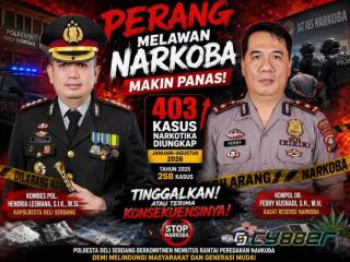 Perang Melawan Narkoba Makin Panas, 403 Kasus Diungkap Polresta Deli Serdang Januari–Agustus 2026