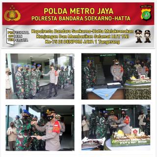 Hut Tni ke 75, Polresta Bandara Soetta Berikan Kejutan Denpom Jaya 1 Tangerang dan Yonif 203