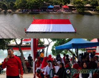 Semarak HUT ke-81 RI di Rawa Arum, Relawan Bentangkan Bendera Merah Putih Raksasa