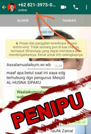 Oknum Penipu Dengan Nomor WhatsApp yang Mengaku Wakil Bupati Asahan