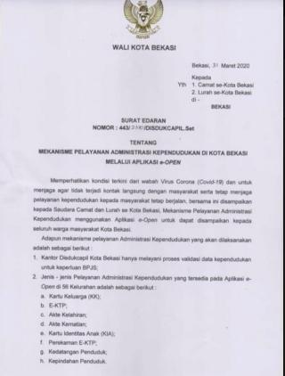 Disdukcapil Kota Bekasi Mempermudah Pelayanan Dengan Sistem Online Untuk mencegah Covid-19