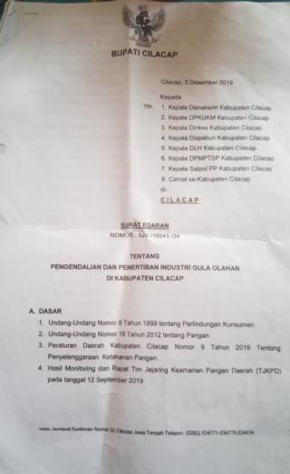 Pemda Kab.Cilacap Tertibkan Olahan Gula Merah Yang Di Duga Terkontaminasi Bahan Kimia