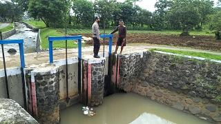 Tim SAR Sat Brimob Polda Jabar Monitoring Debit Air Sungai Cirebon Girang
