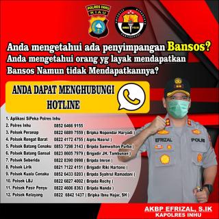 Polres Inhu Sediakan Hotline untuk Pelapor Jika Ada Penyimpangan Bansos